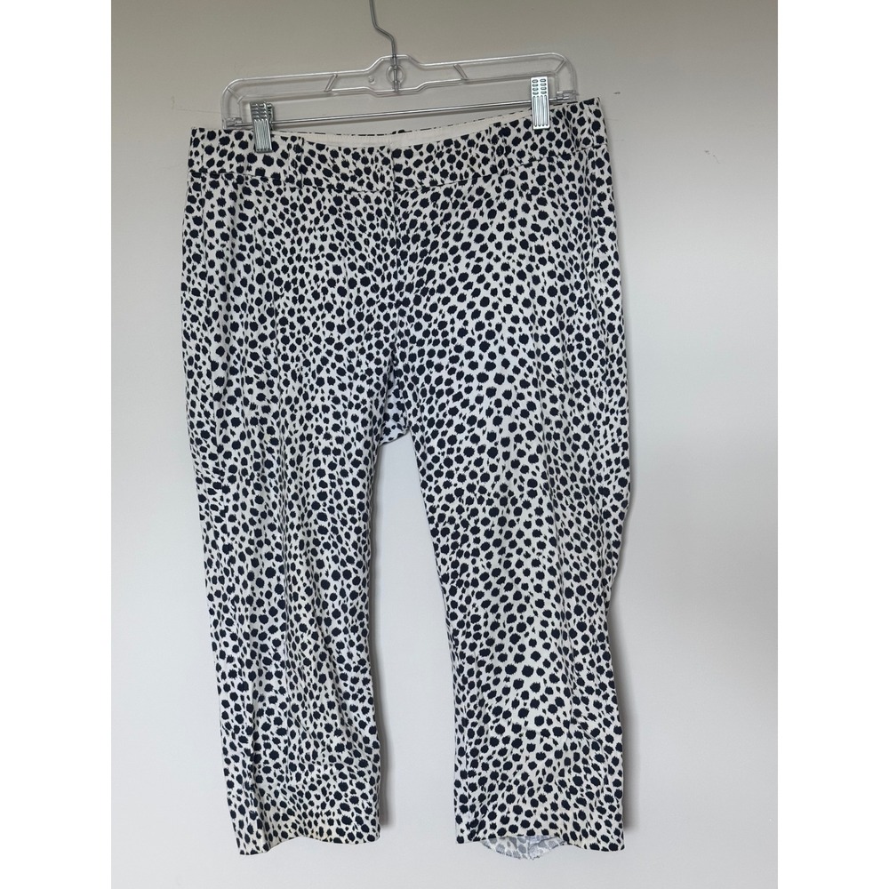 Ann Taylor Carnegie Crop Pants 6P Navy White Spotted Animal Print Trousers